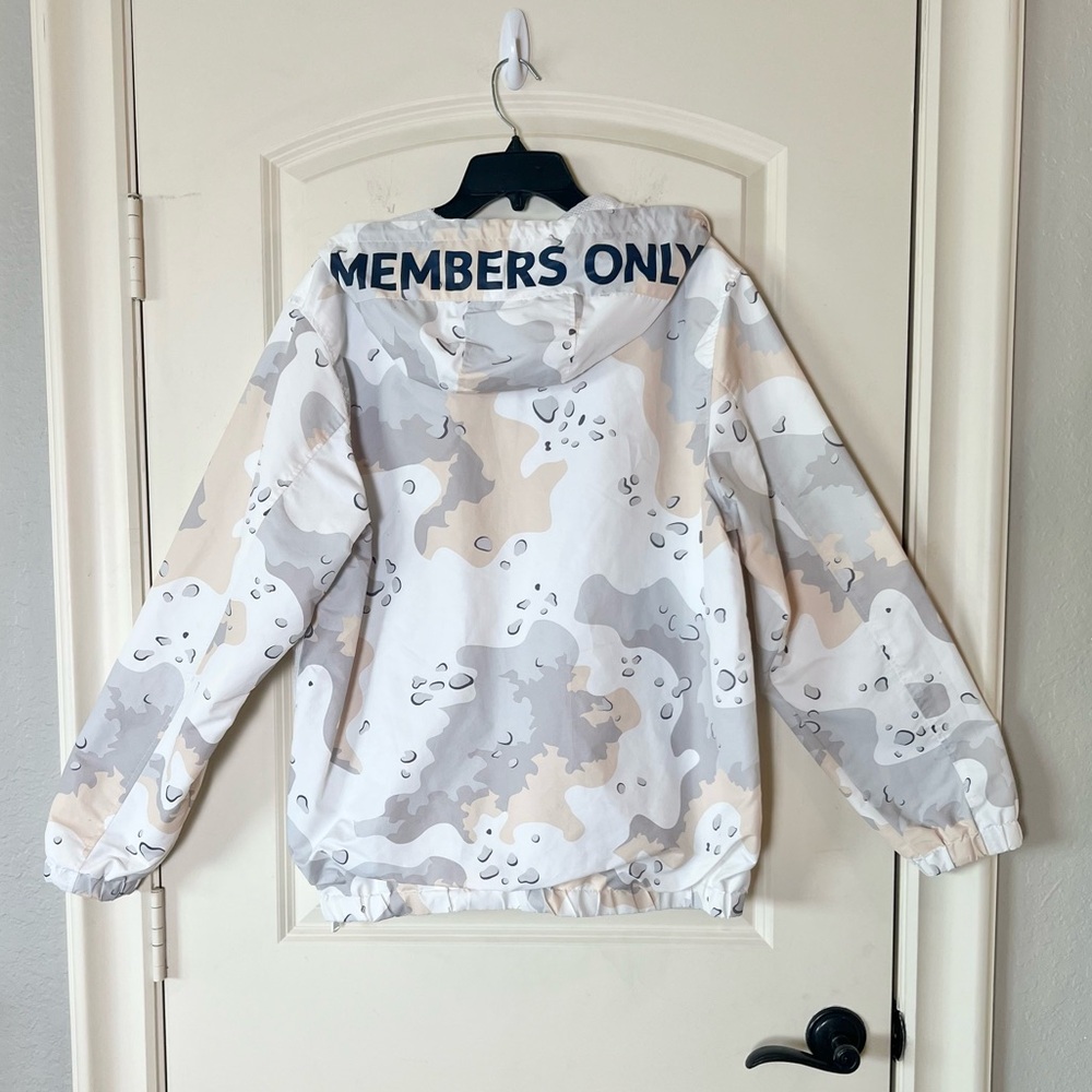 Members Only Camo Popover Jacket Large | Unisex White Tan Camouflage Windbreaker